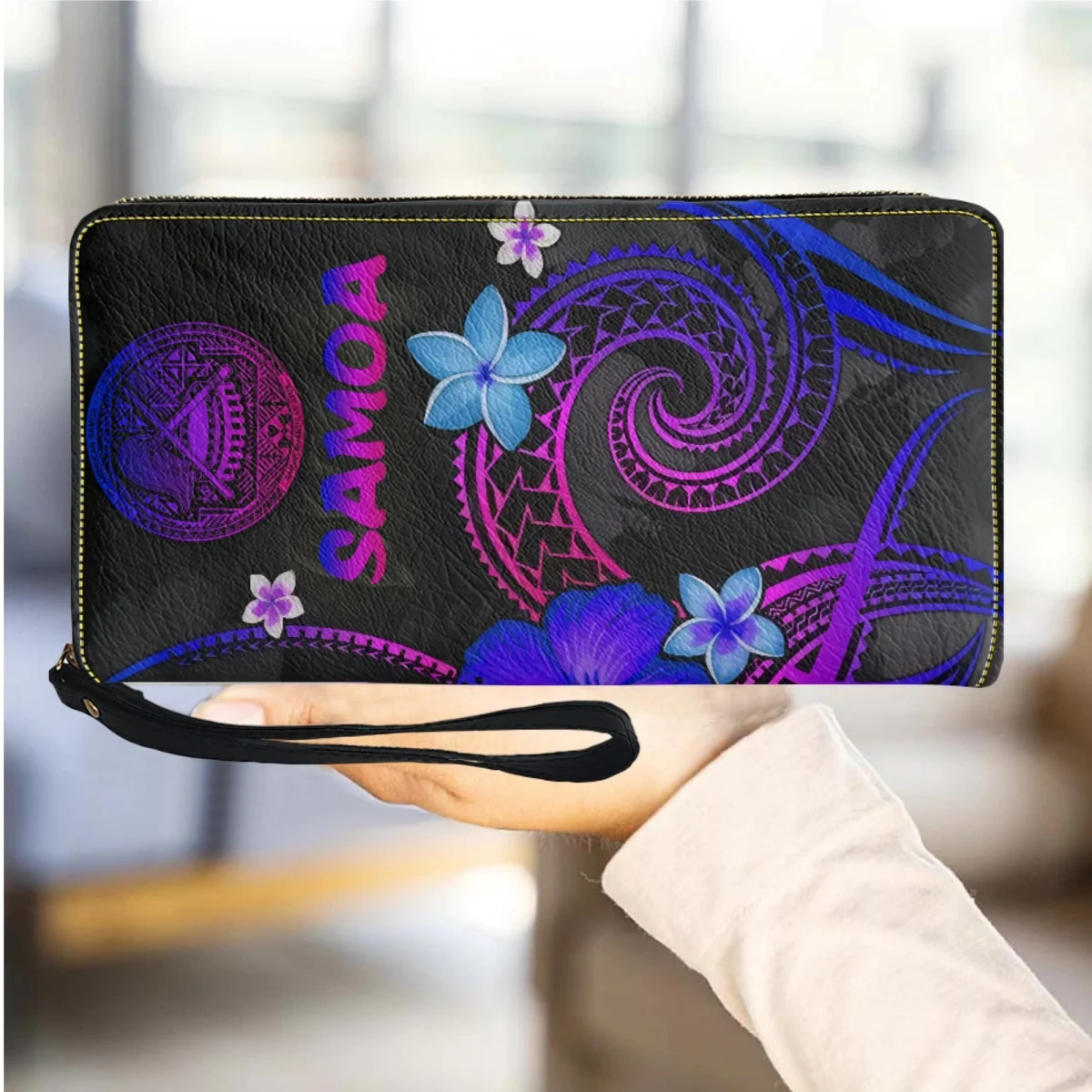 

Luxury Woman Wallet Polynesian Tribe with Sea Turtle Design PU Leather Women's Purse Zipper Travel Girls Bag carteira feminina