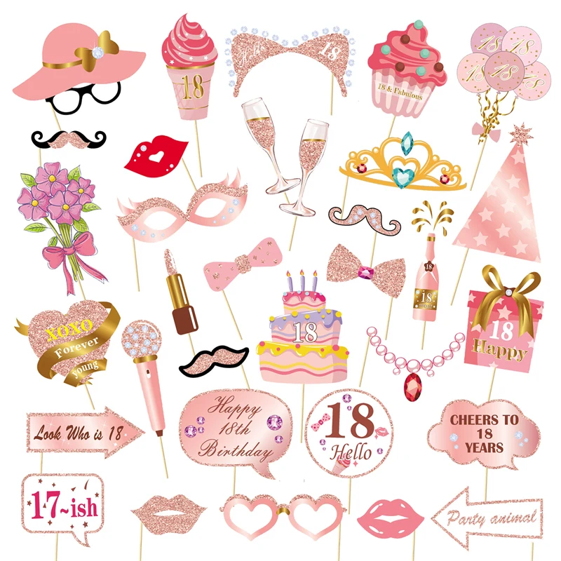 33pcs 16 18 21 30 40 50 60 Jahre alte Foto automaten Requisiten für Mädchen Frauen Erwachsene Geburtstags feier Photo booth Requisiten Jubiläums bedarf – Detail 4