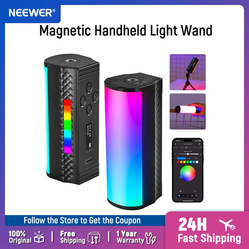 

NEEWER Magnetic Handheld Light Wand [2 Pack] with APP Control 360° Full RGB Mini LED Video Light Stick with 2550mAh Battery