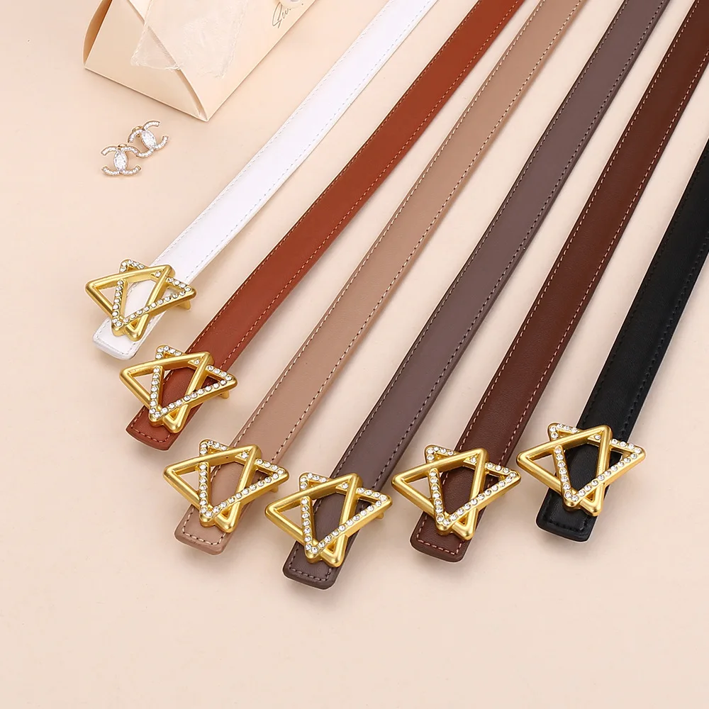 2024 New Cow Belt Women's Internet Celebrity Classic Hexagonal Star Genuine Leather Belt Fashion Versatile Decorative Wholesale