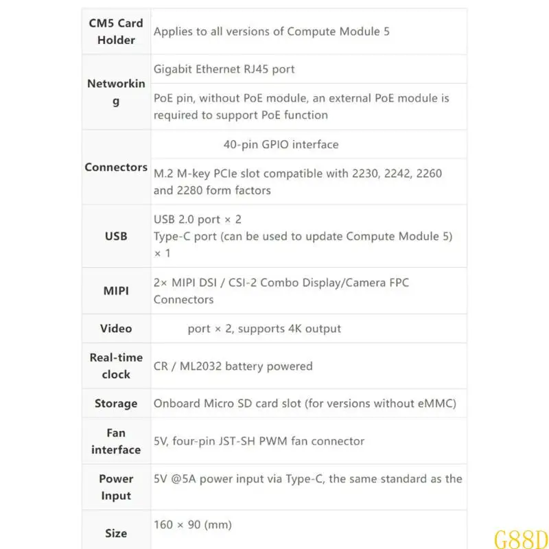

G88D Compute Module 5 Board for For RPi CM5 Rapid System Creation
