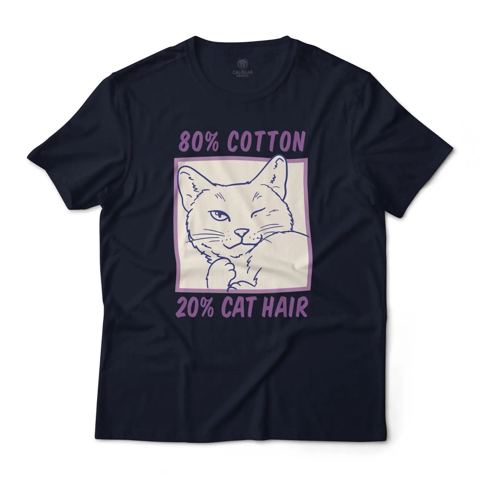 80% Cotton, 20% Cat Hair - Funny Pet Graphic T-Shirt Lightweight Cotton Tee