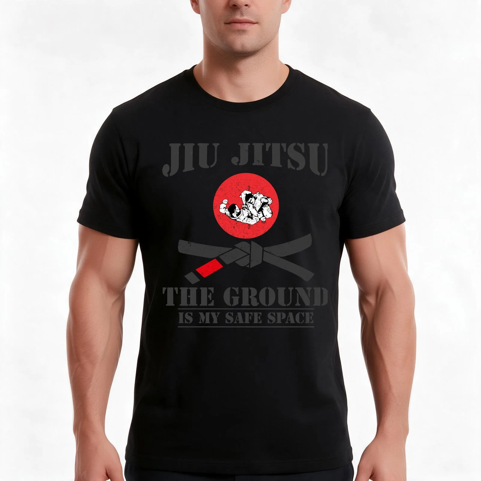 The Ground Is My Safe Space - Funny Bjj Brazilian Jiu Jitsu Grappling T-Shirt, Summer Casual Cotton Tee, Vintage Graphic Print