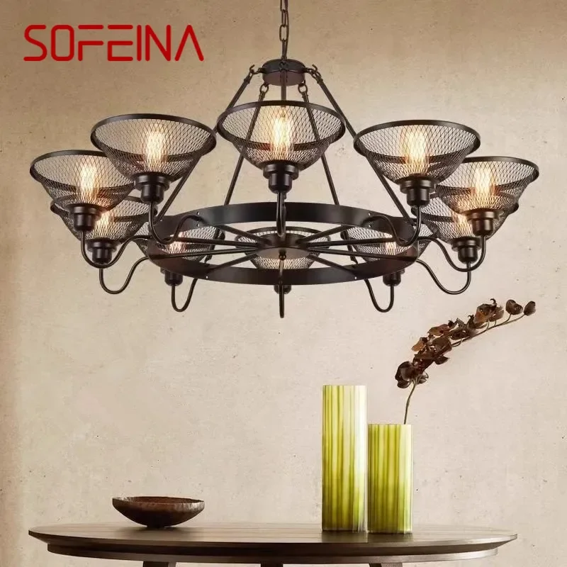 SOFEINA American Retro Pendent Lamp Industrial Wind Living Room Restaurant Loft Clothing Store Cafe Bar Box Homestay Chandelier