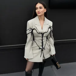 GIOIO capispalla da donna moda giacca blazer a maniche lunghe con fasciatura in lana cappotto da ufficio con risvolto da donna