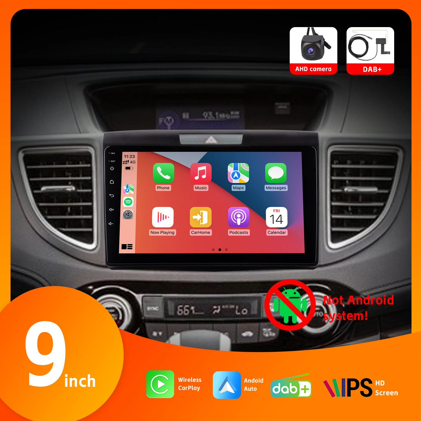 Car Radio Wireless Carplay Android Auto HD 9