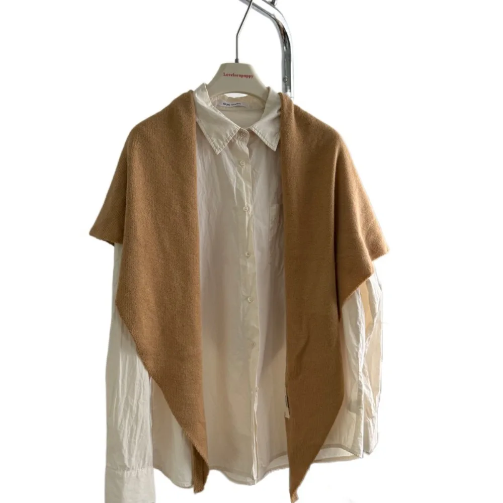 

Модный шерстяной шарф для отдыха, утолщенный вязаный шарф треугольной формы, мягкая вязаная теплая шаль, чехол на плечо