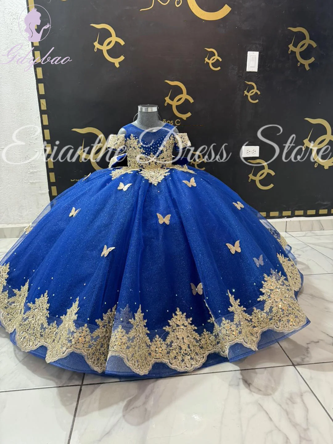 

Royal Blue Flower Girl Dress For Wedding Tulle Puffy Beading Lace Applique Kids Birthday Party First Communion Gowns Customized