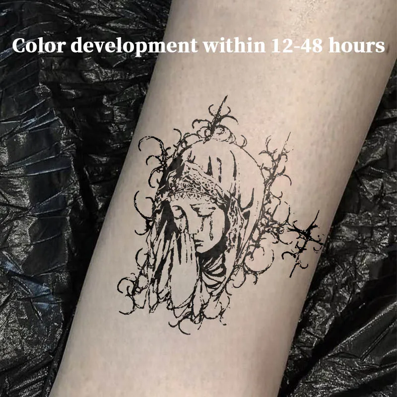 Fake Tattoo Temporary Tattoos Dark Thorn Wrapped Virgin Mary Sketch Herbal Juice Sticker Stickers New Toys Tatoo Tatuaje Hotwife