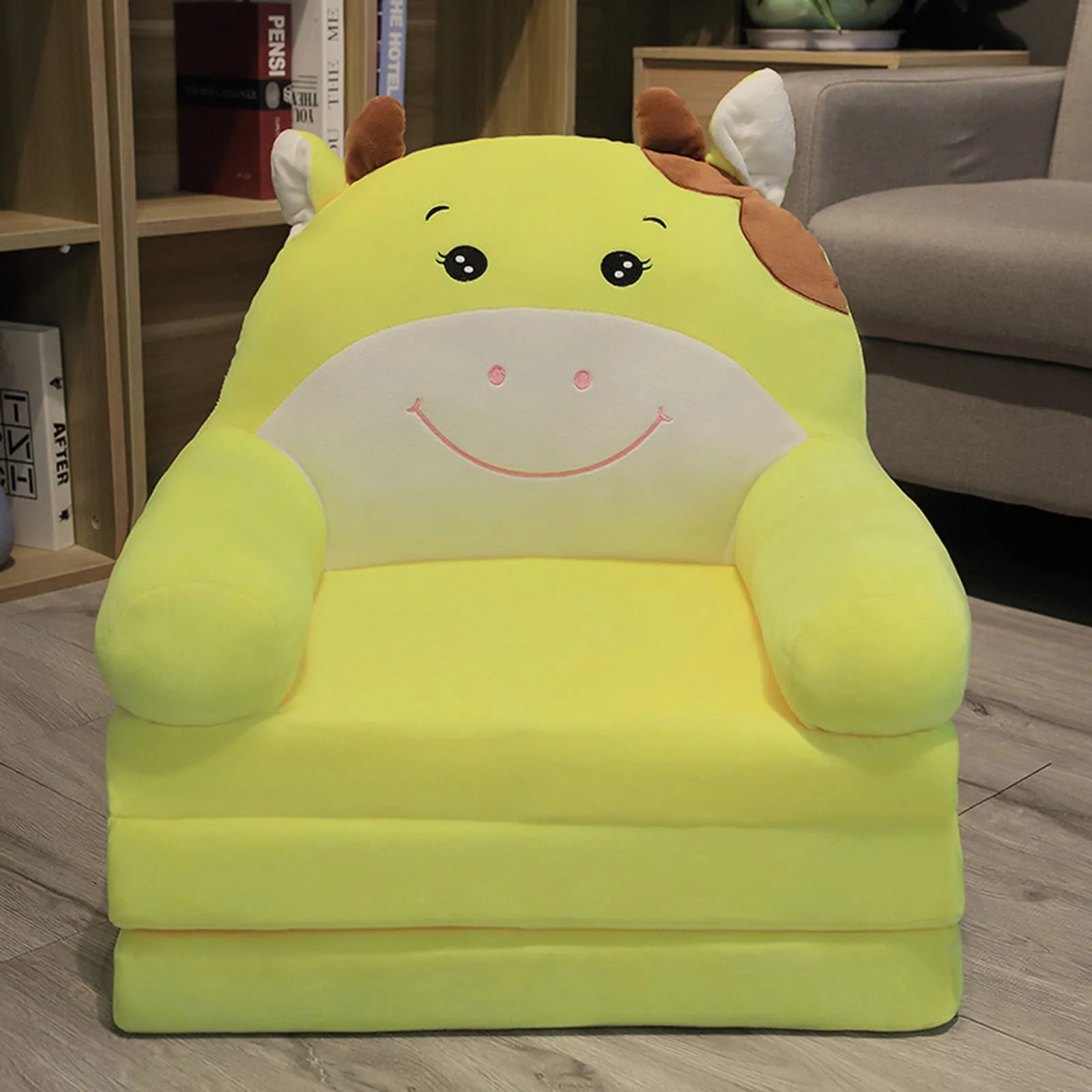 Sofá plegable de felpa para niños, sillón con respaldo 2 en 1, asiento para niños pequeños, sofá cama perezoso de dibujos animados para sala de estar, sin relleno de forro