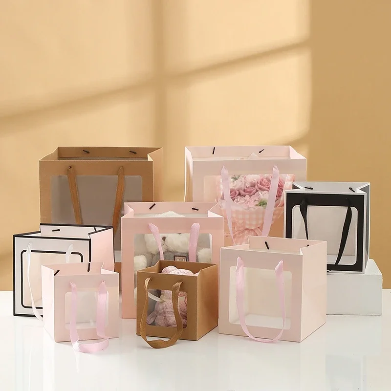 Bolsa de regalo portátil para boda, fiesta de cumpleaños, regalo, recuerdo, bolsa de embalaje, bolsa de compras transparente, caja de embalaje de mano para pastel, 1-10 Uds.