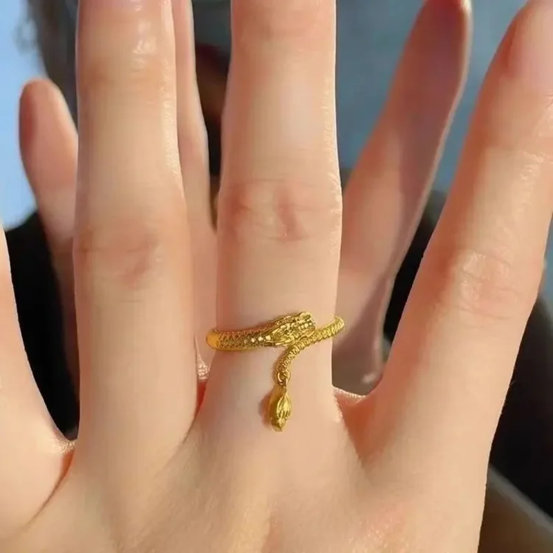 Cincin ekor wanita, tahun lahir Fashion Semua cocok pria dan wanita zodiak LogLong 18K nyata berlapis emas penyesuaian cincin terbuka