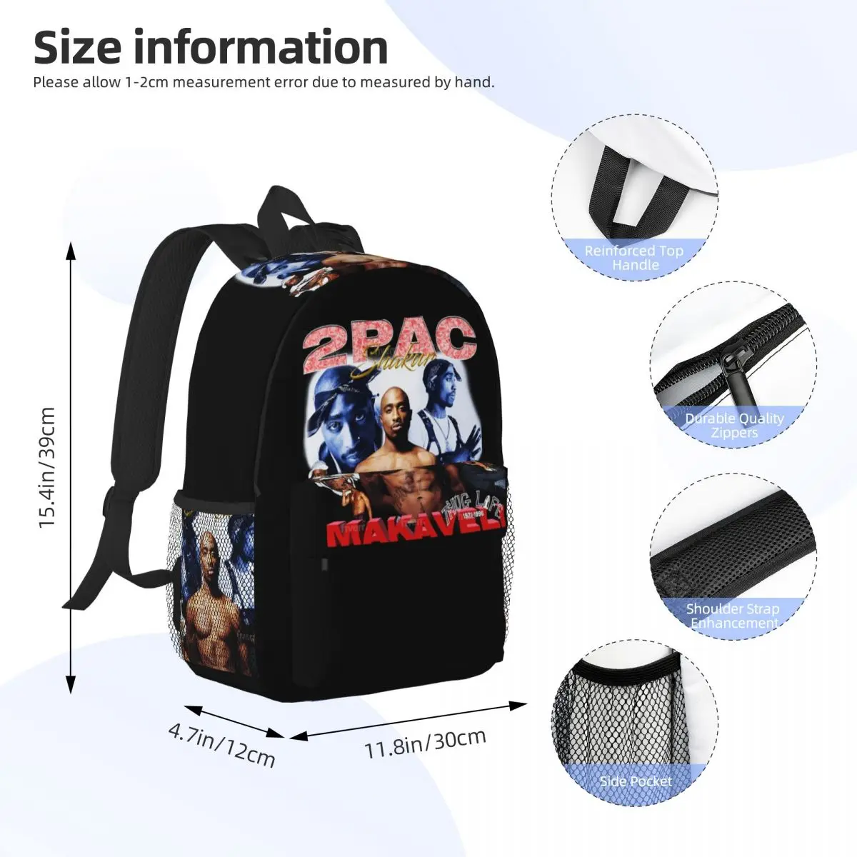 Tupac 2pac Backpack Student Boys Girls BookBag Children School Bag Laptop Shoulder Bags for Men Women
