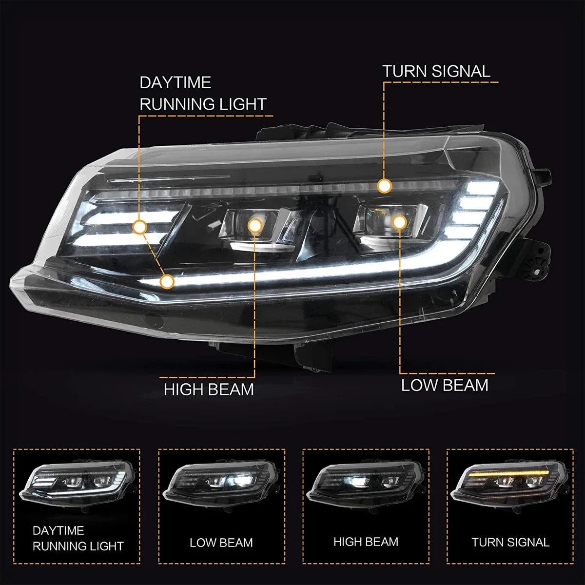 Full LED Projector Headlights Assembly for Chevrolet & Chevy Camaro 2016 2017 2018 LT SS RS ZL LS Headlamp DRL Dual Beam Lens