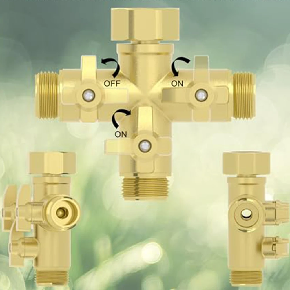 Three-Branch Garden Hose Distributor with On/Off Valves per Port High-Strength Brass Body for Stable Performance