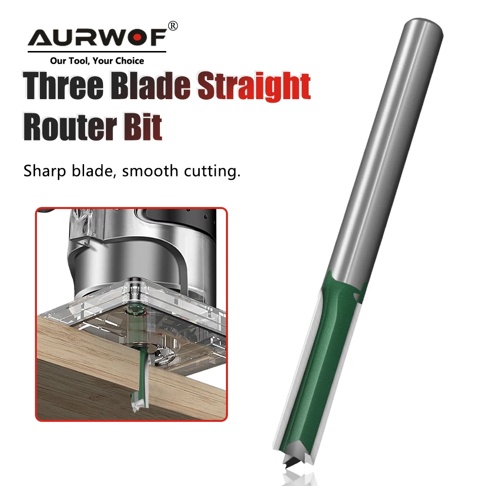 AURWOF 1pc Professional Ouaity 6mm 1/4' Shank 3 Flutes Straight Bit Router Bits Woodworking OEM Service H06002Z30625GN