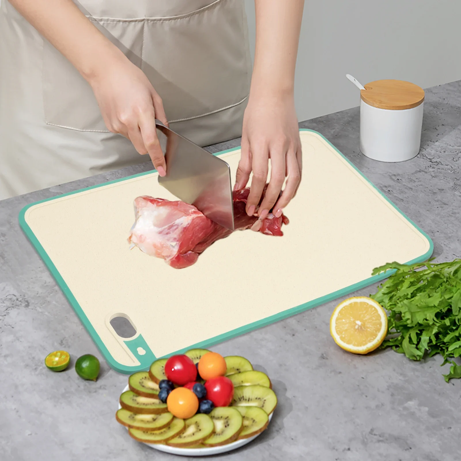 Conjunto de 3 Tábuas de Corte Finas para Cozinha, Dupla Face, com Borda de Silicone Antiderrapante, para Amassar Massa e Cortar Alimentos