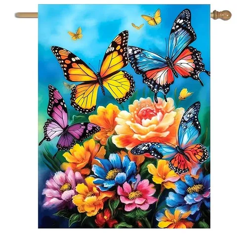 Spring Summer House Flags 28x40 Double Sided Large Butterfly Garden Flag Flow... VVL YYX EEZ