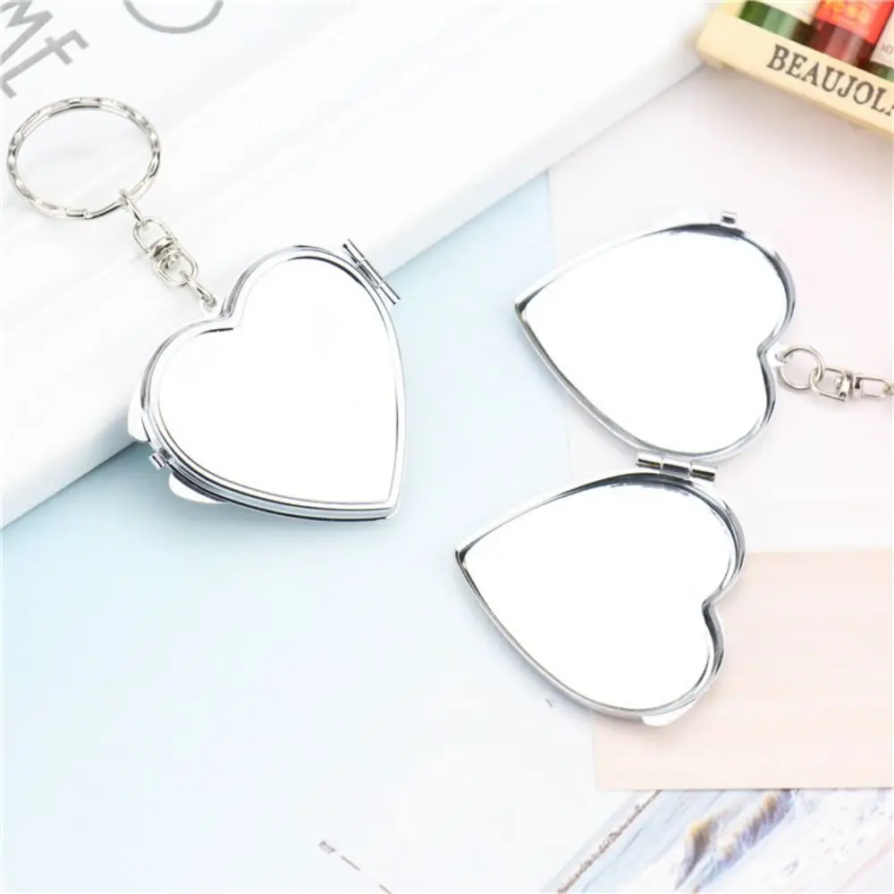 Matal Metal Make-up Mirror Portable Small Double Sided Key Pendant Clasp Foldable Small Round Mirror