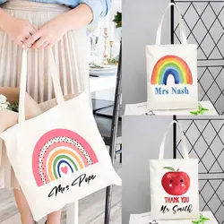 Personalisierte Regenbogen Frauen Leinwand Tote Lehrer Einkaufstasche Lehrer Life Reusable Eco Shopper Schulter Tasche Buch Tasche Mode Geschenk