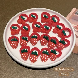 20 Strawberry Cherry Hair Rings Sweet Wind Red Leather Stretching Suitable for Daily Use Hair Accessories