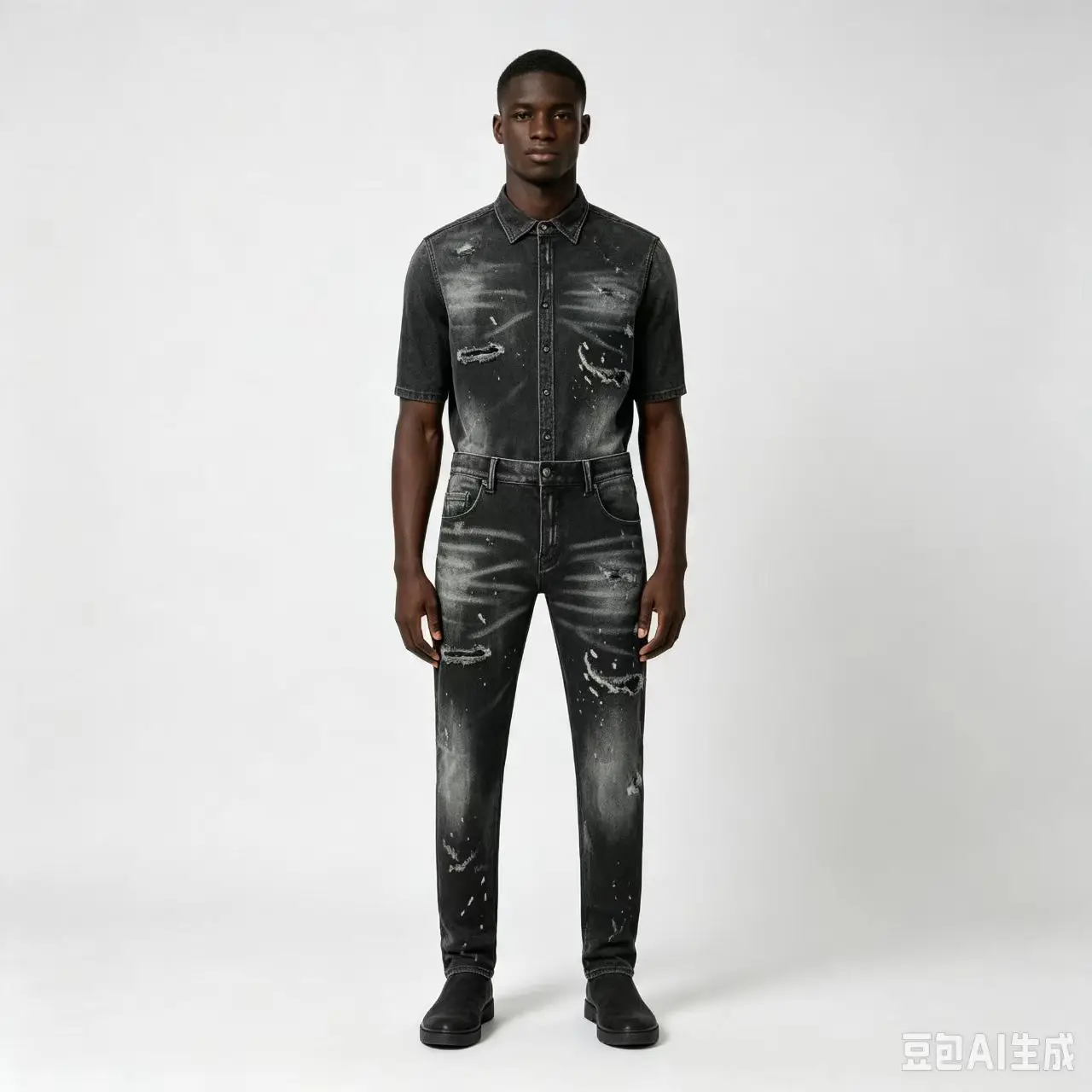 Y2KMen's Street Fashion Stretch Slim Fit Jeans Graffiti Print Black/Gray Retro Hip-Hop Brand Pants for Hombre