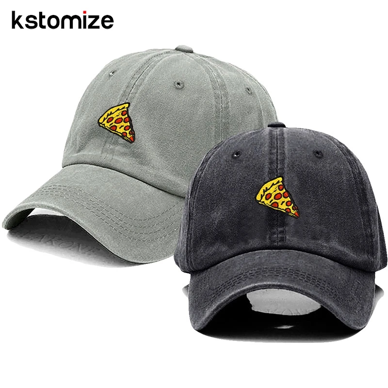 Pizza Embroidered Baseball Caps for Men Women Retro Soft Washed Cotton Dad Hat Snapback Cap Wholesale Dropshipping