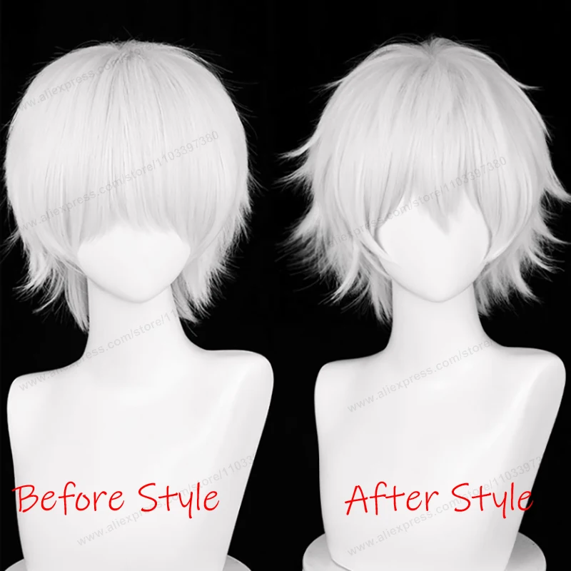 Kaneki Ken-Peluca de Cosplay para hombre, pelo corto plateado y blanco de 30cm, pelucas sintéticas resistentes al calor de Anime