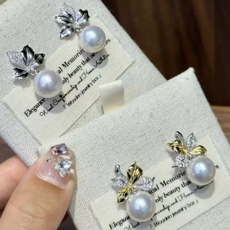 

SGARIT Аутентичные натуральные пресноводные серьги с жемчугом, золотые, серебряные листья, темпераментные женские ювелирные изделия премиум-класса, подарок