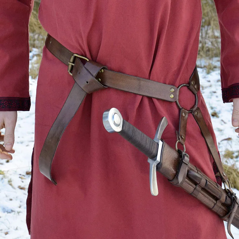 Medieval PU Leather Sword Holder Sheath Adult Men Viking Pirate Knight Warrior Cosplay Costume Gear Rapier Belt Larp Stage Props
