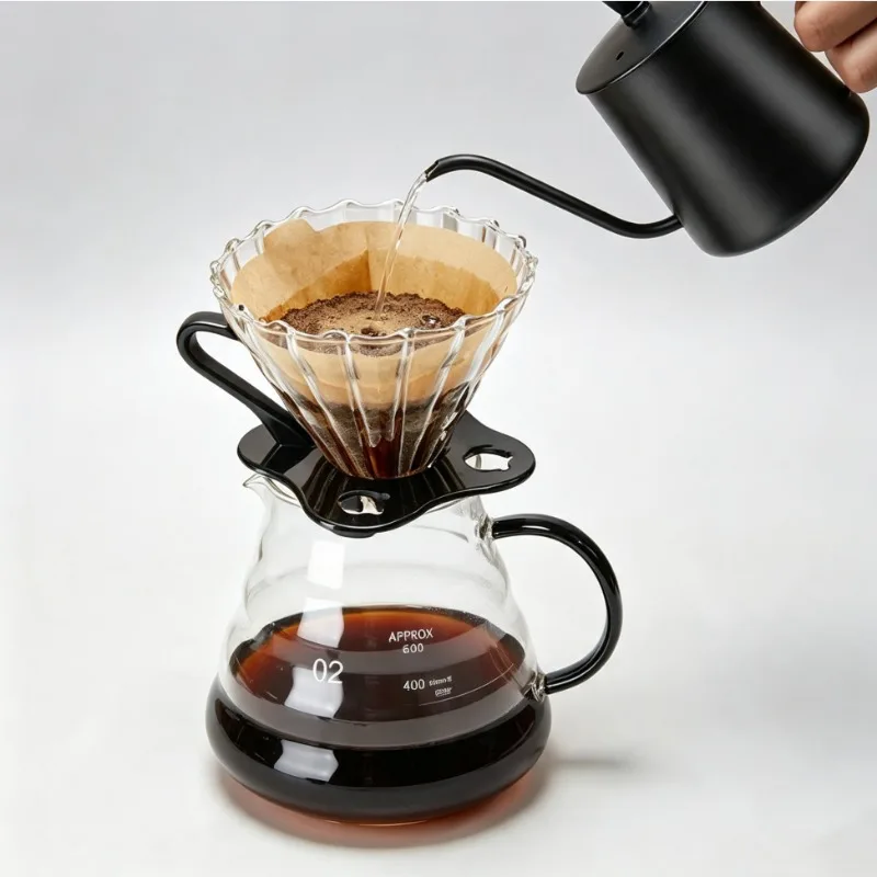 Pour Over Coffee Maker Thickened Heat-Resistant Borosilicate Coffee Carafe Coffee Drip Filter Set with 100 Pcs  Filter Papers