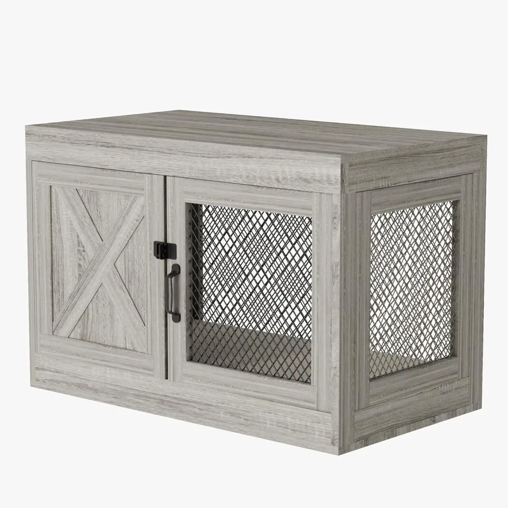 

Wooden Dog Crate Furniture,36 Inch Dog Kennel Indoor with Double Doors, Medium Dog Cage with Cushion, Wood Pet House End Table C