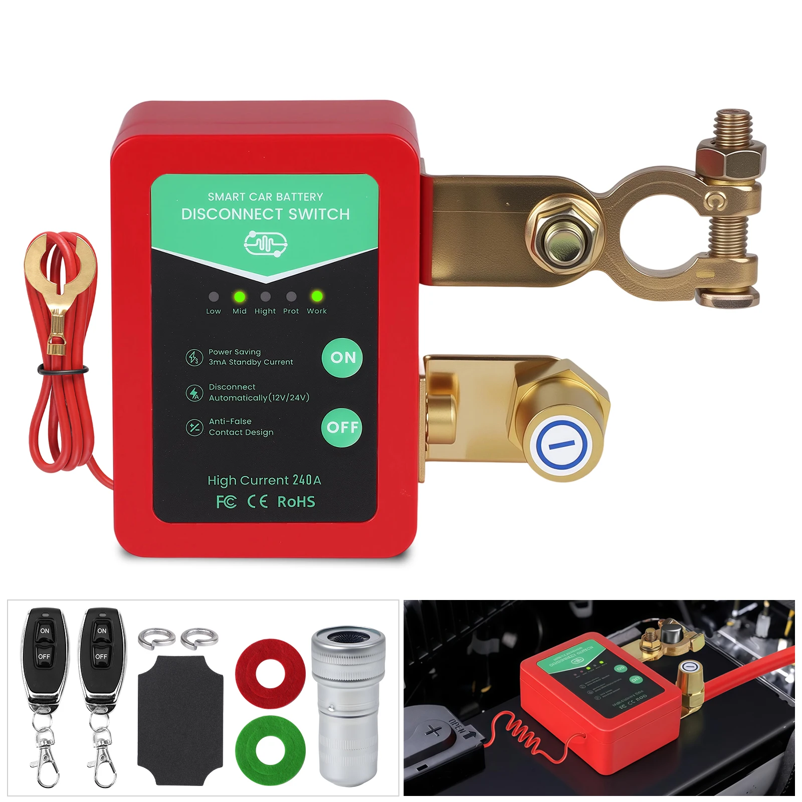 

Blue/Red Battery Disconnect Power Switch 12V 240A Shut Off Cut Off Kill Switch With Remote Control Switch For Car Truck