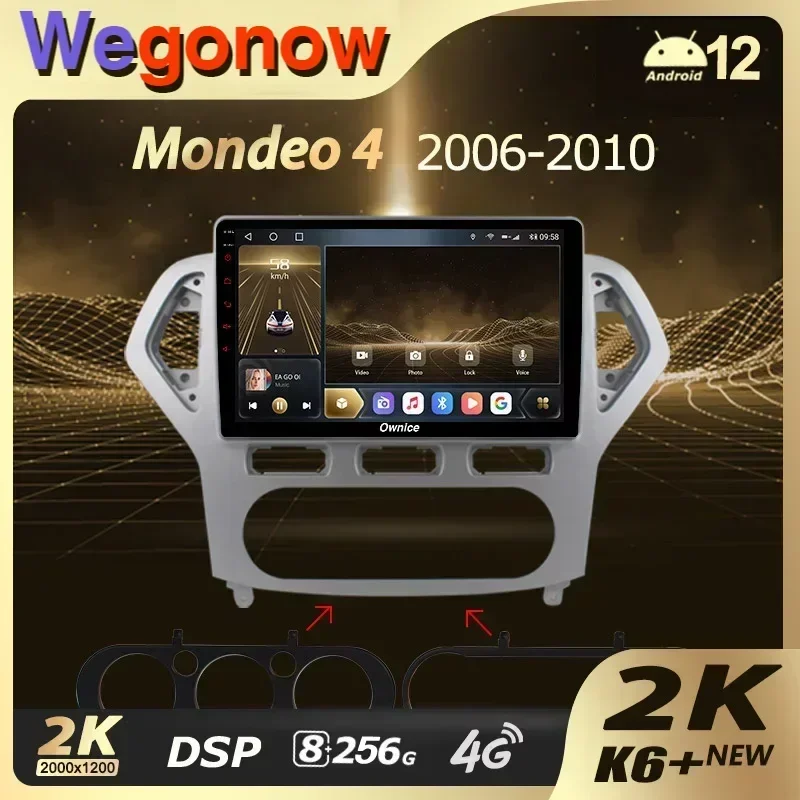 

Ownice K6+ 2K для Ford Mondeo 4 2006-2010 Автомобильный радиоприемник Мультимедийный видеоплеер Навигация Стерео GPS Android 12 Без 2din 2 Din DVD