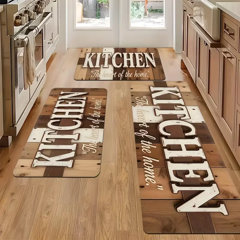 Home Küchenmatten-Set – KÜCHE The Heart Of The Home Braune Holzmaserungsmatte, geeignet für Waschbecken, Schlafzimmer, Wohnzimmerdekoration