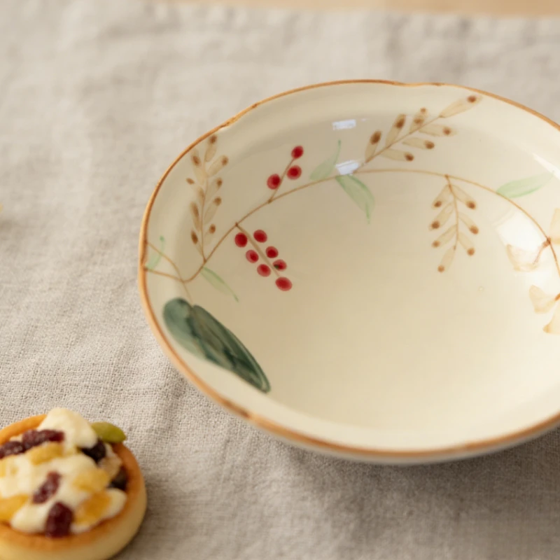 

New Hand Painted Arabesque Cherry Blossom Snack Bowl Japanese Dish Dessert Plate Dried Fruit Plate Household Bone Dish Daily Use