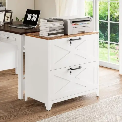 2 Drawer Farmhouse File Cabinet with Lock, Lateral Filing Cabinet for Letter/Legal/A4 Size, Wood File Storage Cabinets