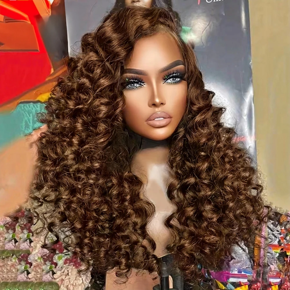 

Парик из 100% натуральных человеческих волос, свободная глубокая волна, с кружевной фронтальной частью 13x6, коричневый, бразильские волосы, оригинальный, для наращивания