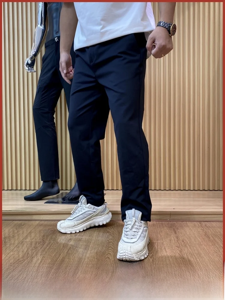 

Busin повседневные мужские шерстяные брюки с прямыми штанинами и эластичной резинкой на талии, удобные пригородные брюки из полиэфирного волокна без глажки Busin Sle