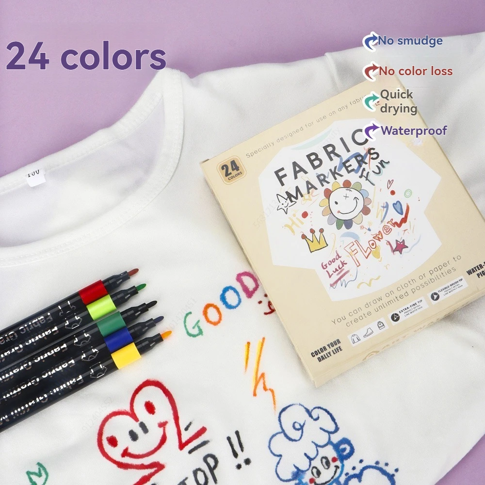 6/12/24/30 Farben Stoffmarker - Permanente Textilmarker für Kleidung - Nicht durchblutende Stifte für T-Shirts, Taschen, Textilien, Leinwand – Detail 1