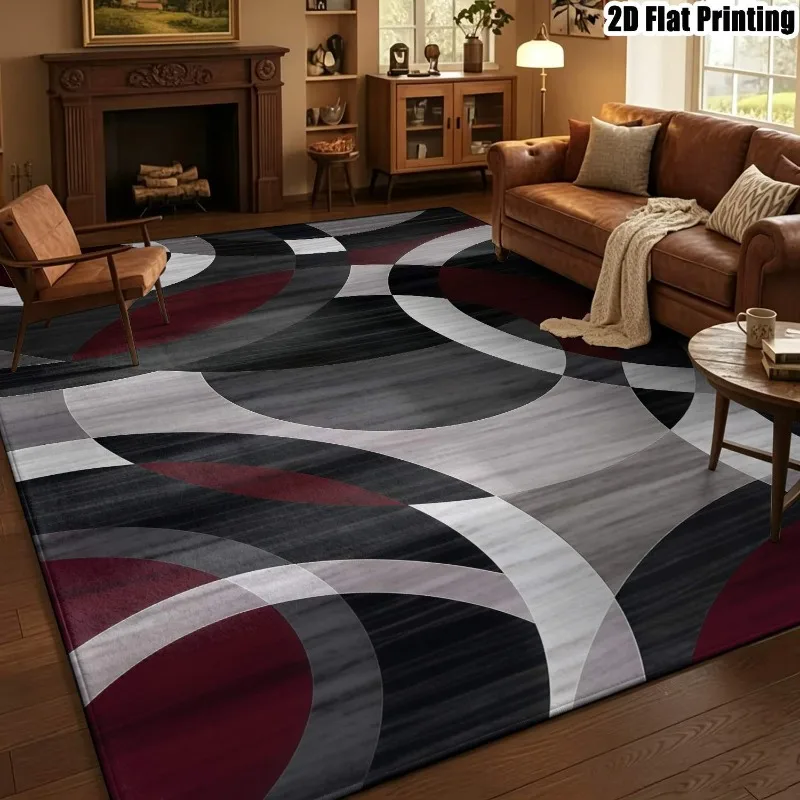 Contemporary Curved Ring Printed Carpet Premium Large Area Floor Rug for Living Room Fireplace Indoor Home New Year