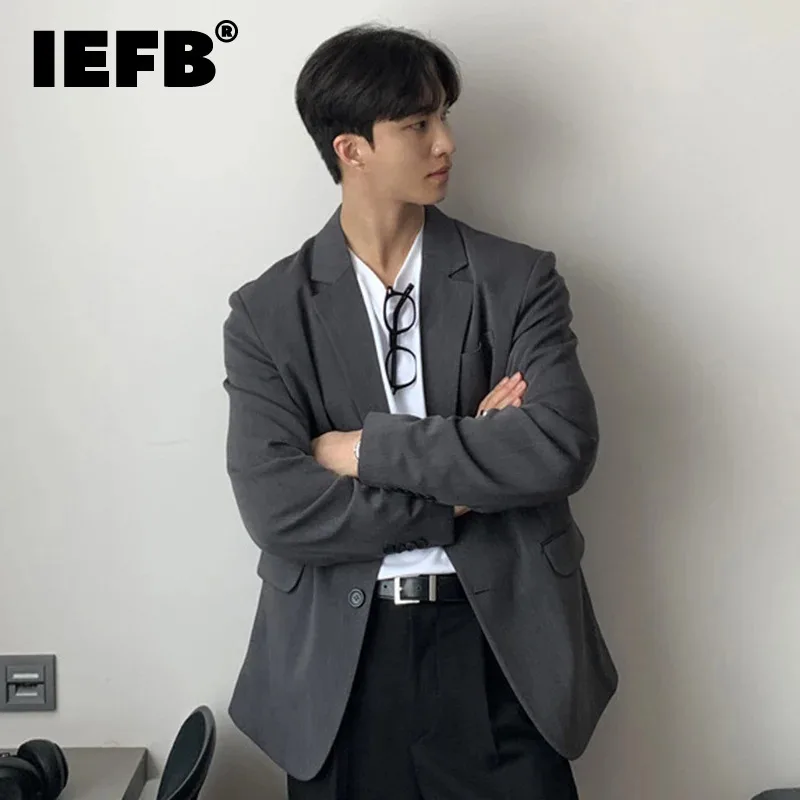 

IEFB Korean Style Men's Suit Jackets Business Casual Solid Color Single Breasted Tailored Collar Male Loose Blazers New 9C7064