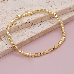 1PC Square Hematite Stone Bracelets Golden Beaded Stacking Elastic Stretch Handmade Fashion Unisex Jewelry Hawaii Trendy
