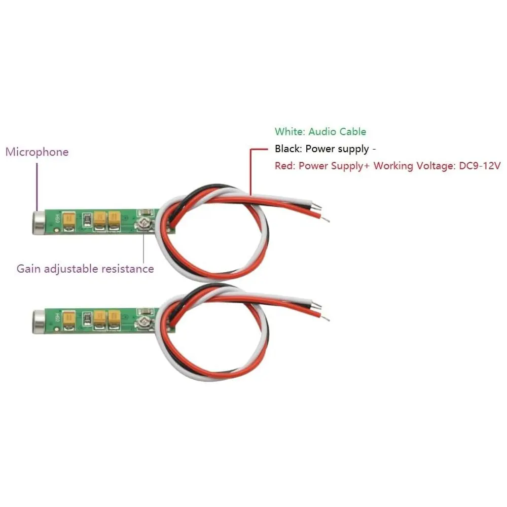 Immagine 6: Modulo microfonico speciale con volume di uscita regolabile, 2 pezzi, modulo adattatore audio per microfono HiFi DC 6-12V per telecamera CCTV