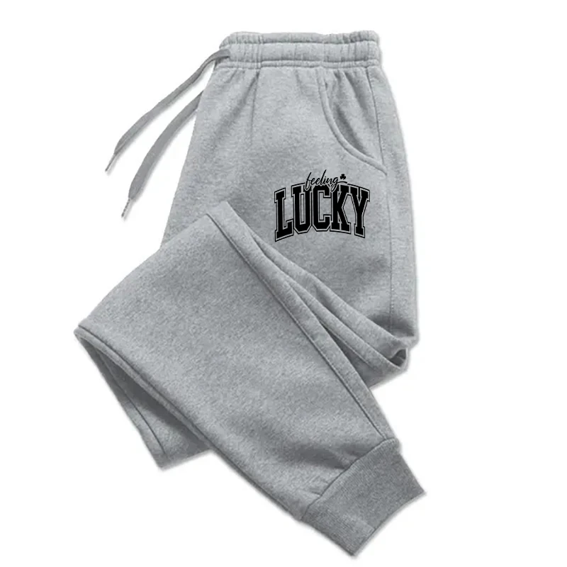 

Lucky Black Letter Printing Casual Basic Men Britches Loose Fashion Trousers With Drawstring Pockets Sweatpants Male Daily Warm