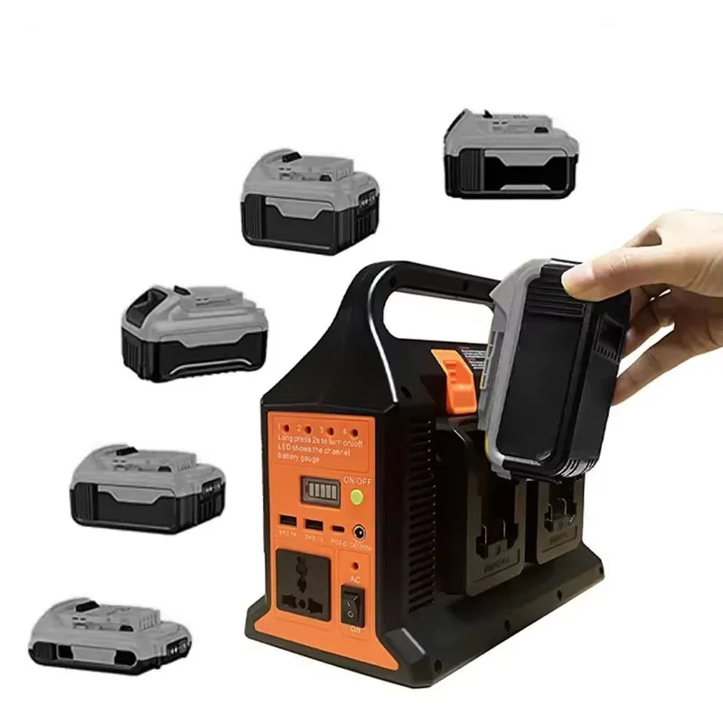 300W Portable Power Supply Inverter For Dewalt/ Makita/Milwaukee/Bosch 18V Lithium Battery To 110V/220V 4-Channel Power Station