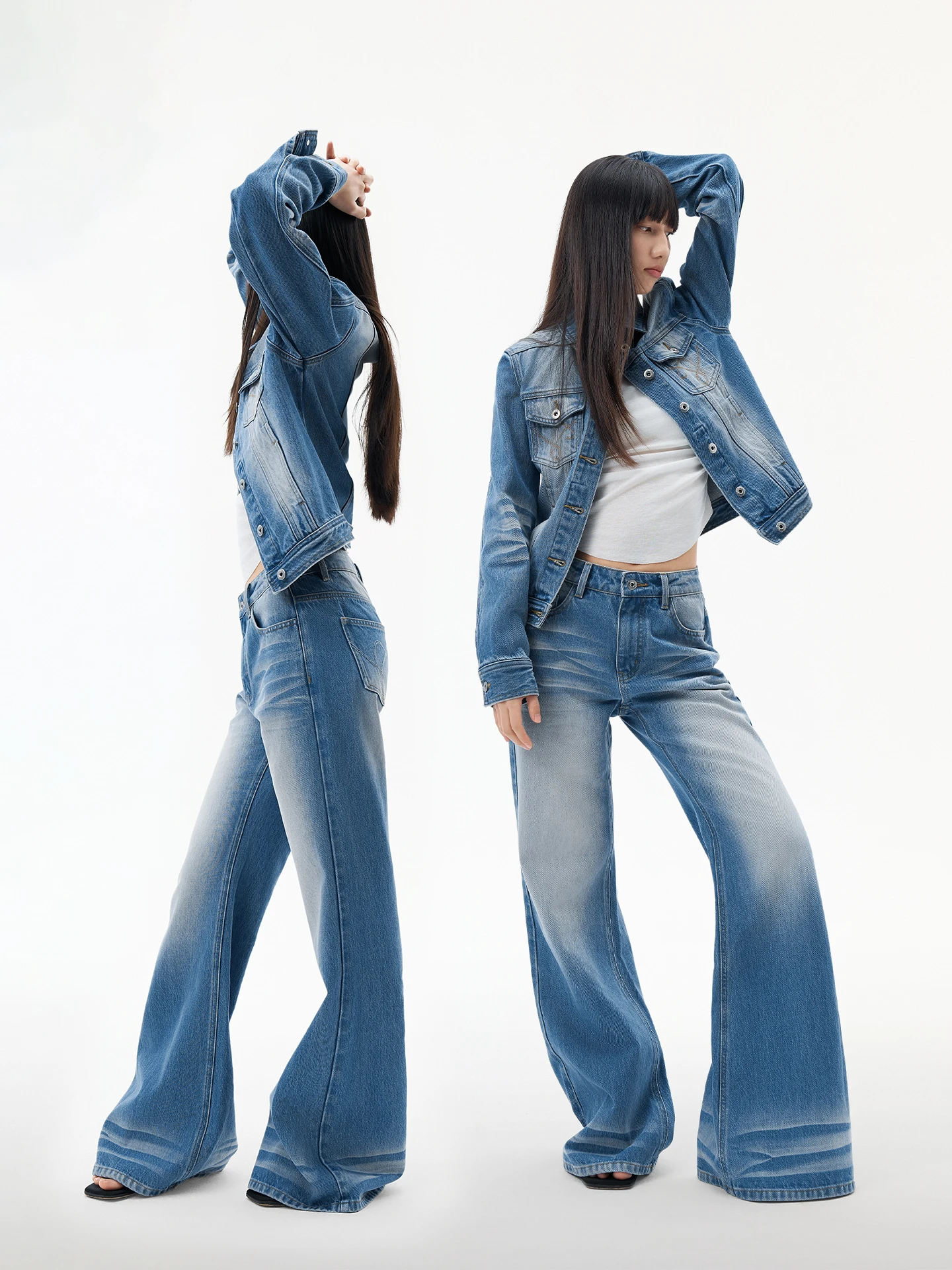 

Комплект DUSKLIT: джинсовая куртка Cloud Blue Slim Fit для женщин, повседневная, из хлопка, с длинными рукавами, на пуговицах