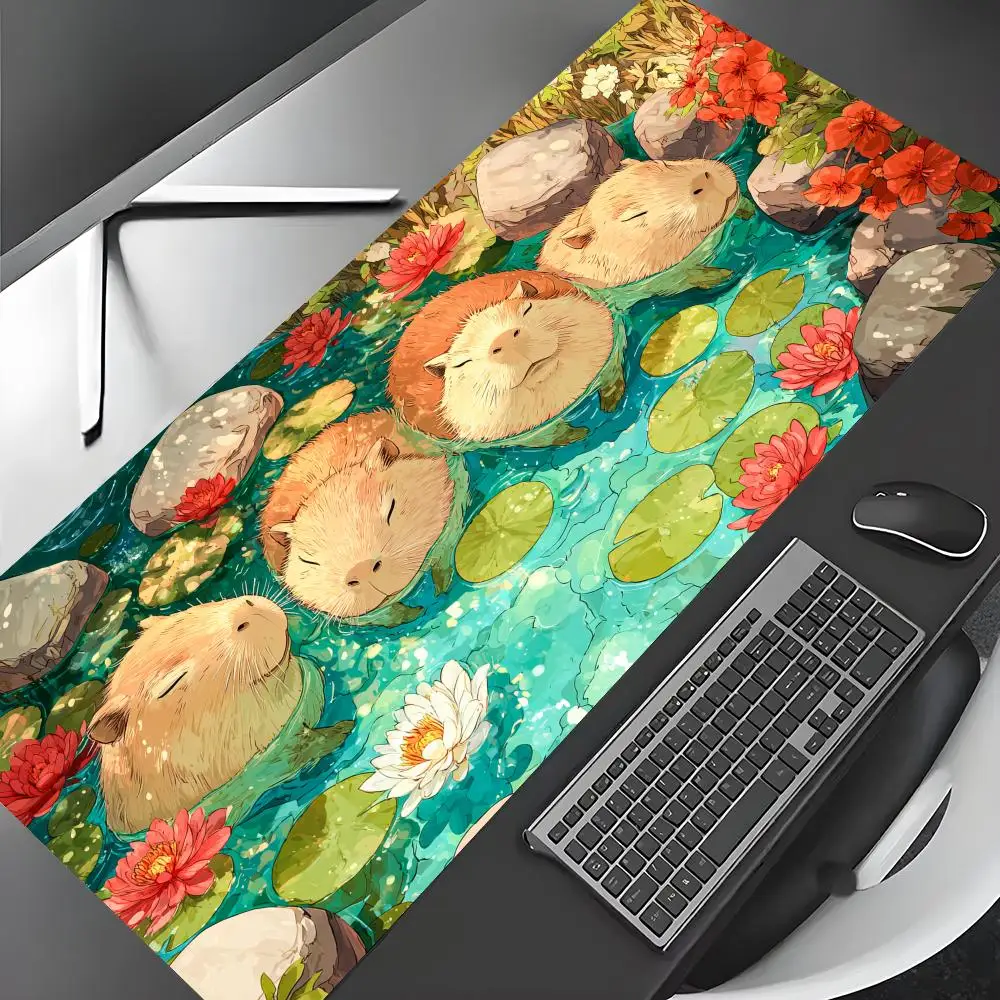 Capybaras and lotus ponds Mouse Pad Large Computer Office Game Table Mats Rubber Anti-slip XXL Mouse Mat HDP Long Desk Pads