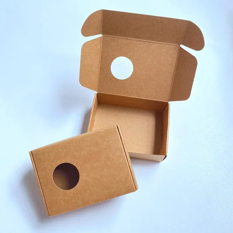 50pcs Kraft Box with Round Window Handmade Soap Packaging Box Wedding Candy Favors Boxes Business Carton Packaging Custom Logo