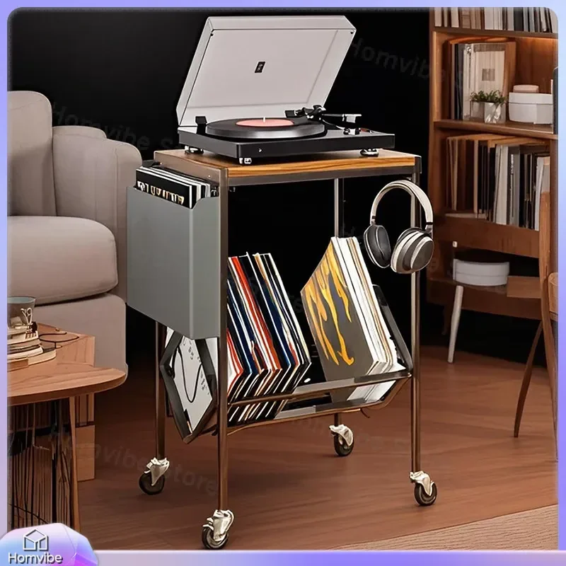 Wooden Vinyl Record Storage Rack Two Tier CD Shelf with Baffle for Living Room Coffee Table Side Table Newspaper Book
